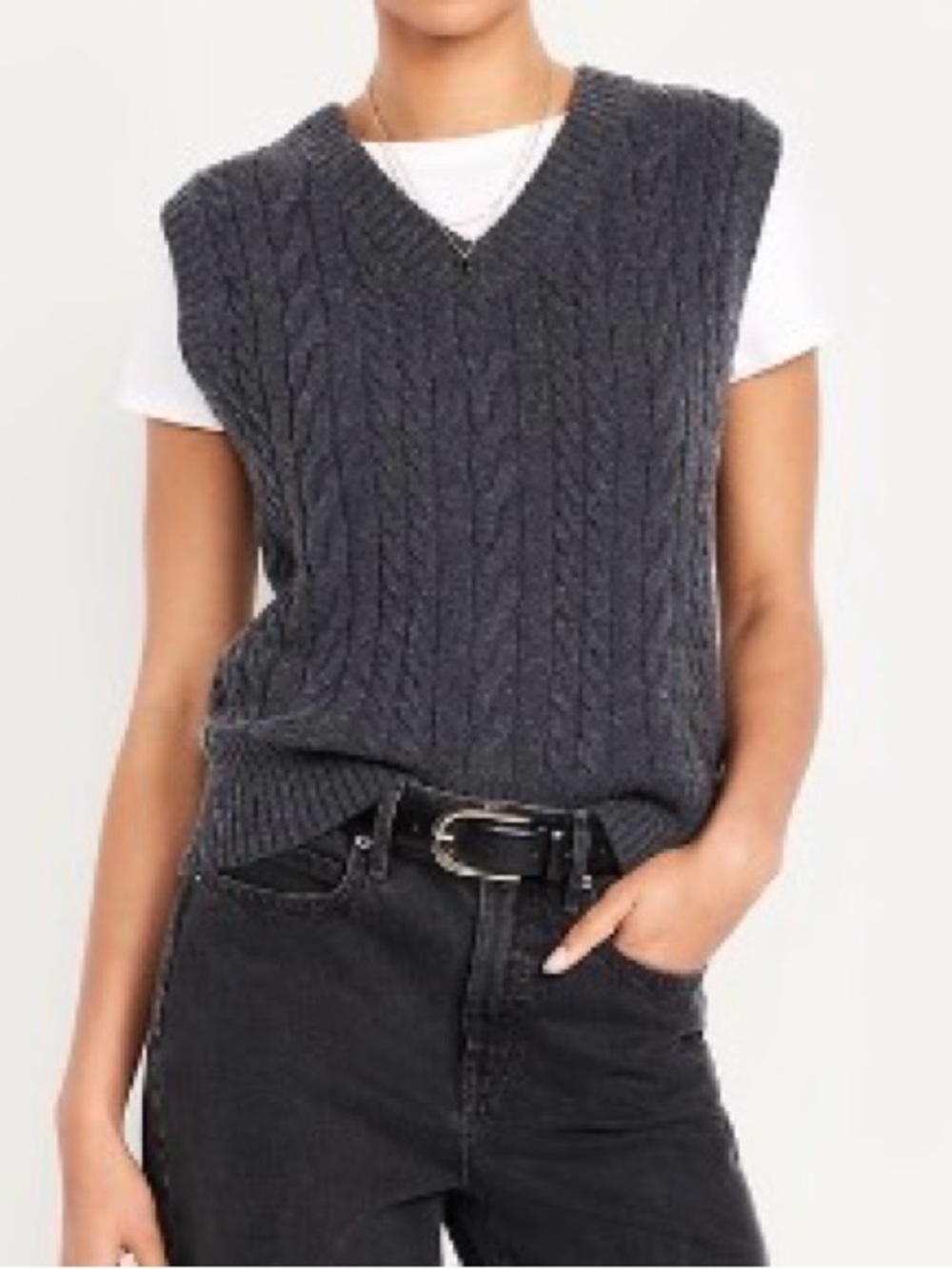 Old Navy Charcoal Cable Knit V-Neck Sweater Vest